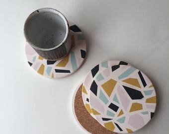 TERRAZZO COASTERS set of 4 ceramic coasters, absorbent coasters, stone coasters, geometric coasters, cork, hostess gift, housewarming gift