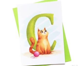 Illustrated - Alphabet Greeting Card - C is for Cat