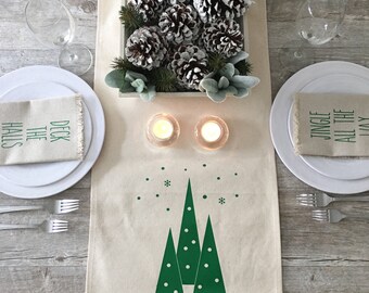Christmas Table Runner Winter Trees Table Runner Holiday Table Runner Cotton Canvas Table Runner Farmhouse Decor Farmhouse Christmas Tress