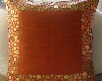 Rust Glamor - Pillow Sham - 24x24 Inches Silk Dupion Pillow Sham Cover with Sequins