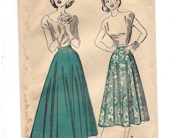 1940s Advance 4851, Teen-Age Flared Skirt, Ankle Length Skirt, Street Length Skirt, Unprinted Sewing Pattern, Waist 25 Hip 33
