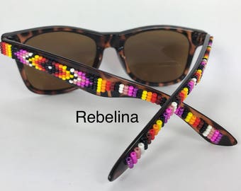 Sale Hand Beaded Sunglasses Pink Fire