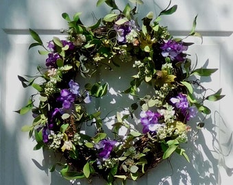 Spring Door Wreath , Door Wreath , Purple Wreath , Spring Wreaths , Summer Door Wreaths , Front Door Wreath , Shabby Chic Wreath