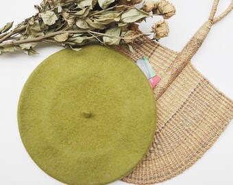 Olive Green Wool Beret