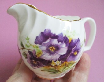 Crownsford Creamer Violets Bridal Shower Gift Bone China Creamer English England English Bone China Vintage Porcelain Small Personal Creamer