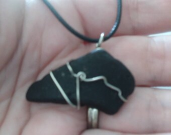 Blackish Beach pebble pendant