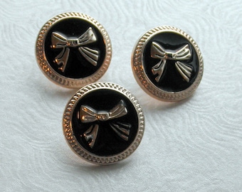 3 Black and Gold Bow Shank Buttons