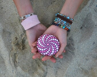 Pink Painted Rock - Purple Mandala Stone - Painted Stone - Meditation Mandala Rock - Dot Art - Chakra - Paperweight