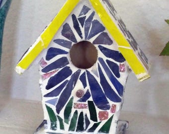 Mosaic Birdhouse-Floral Birdhouse-Birdhouse-Garden Decor-Garden Art