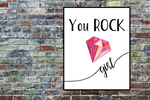 ROCK Girl, Diamond Art, Motivational Print, Strong Woman, Girl Dorm Print, Teen Girl Poster, Equal Rights, Feminist Wall Art, Red Diamond