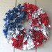 Recycled Upcycled Denim & Bandanas Wreath Red White Blue Patriotic Fourth of July Independence Day Memorial Day Veterans Day Three widths