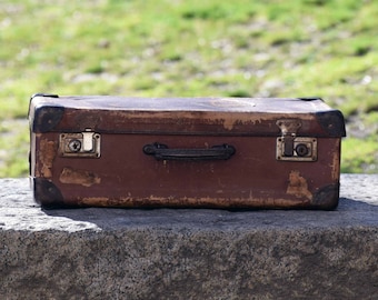 Vintage suitcase, Antique suitcase, Old suitcase, Brown suitcase, Vintage decoration, Old travel case, Suitcase, Retro travel luggage
