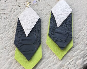 The Vegas - Vinyl Earring - Chartreuse, Black, Silver