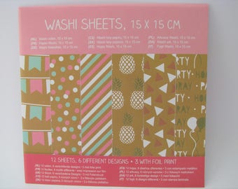 12 Washi sheets - 15 cm - self-adhesive paper - bullet journal - planner - home decor - handmade cards - foil wahsi tape - 6 desgins - tape