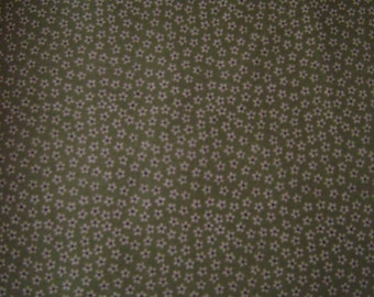 Tan Tiny Flowers Sage Green Cotton Fabric by the yard