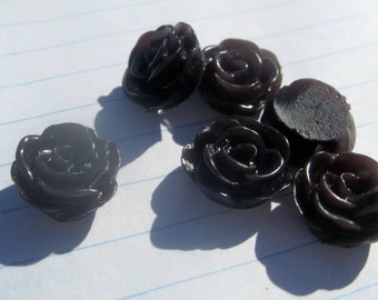 10 SMALL ROSE Cabochons - 12mm - Black Color