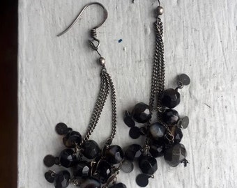 Black bead party dangle earrings