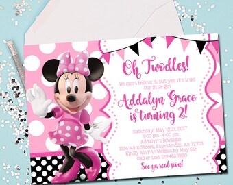 MINNIE MOUSE INVITATION, Minnie Mouse Birthday Invitation, Birthday Invite, Minnie Mouse, Pink, Oh Twodles, 2nd Birthday, Printable