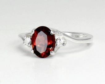 Natural Garnet Ring Sterling Silver / Garnet Ring Silver January Birthstone
