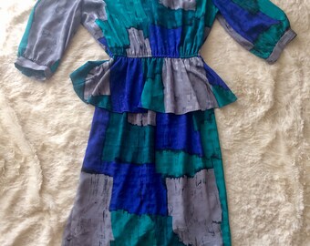 1980's Peplum Color Block Dress