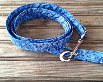 Dog Leash, Blue Paisley Print Dog Leash, Blue Dog Leash, Fabric Dog Leash, Green Floral Dog Leash