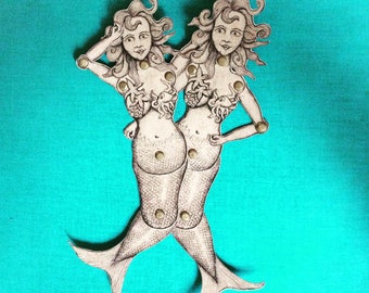 Articulated mermaid bookmark paper doll