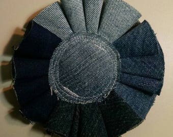 Amazing Large Recycled Denim Brooch- Flower Made from upcycled jeans- Eco-friendly Corsage- Pin to anything!