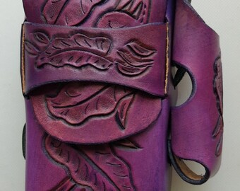 Hand Tooled Leather Cigarette Case w/Lighter Holder LF Flower