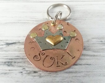 Crown pet tag - cat id tag - dog tag for dog - pet supplies - mixed metal pet id - gift for pet lover - new puppy tag - pet tag for collar