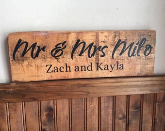 Wood mr and mrs sign | Etsy