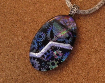 Dichroic Pendant - Dichroic Jewelry - Fused Glass Pendant - Fused Glass Jewelry - Dichroic Necklace - Dichroic Steam Punk Pendant