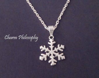Small Snowflake Necklace - 925 Sterling Silver Jewelry - Winter Jewelry - Christmas Gift