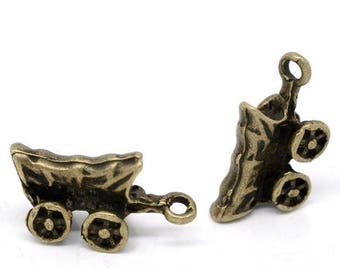 1 charm wagon cart 11 * 20 mm metal color bronze