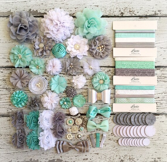 Baby Shower Diy Headband Making Kit Grey Mint Aqua Baby Shower Diy Headband Making Kit Grey Mint Aqua