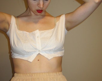 1910s Edwardian Camisole Monogrammed White Cotton Bra Top size Small