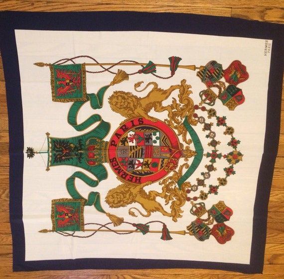 Hermes 100% Silk Scarf with Regal Lions Crest Print Wrap
