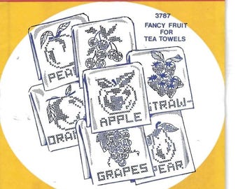 New Aunt Martha's Hot Iron Transfers Fancy Fruit for Tea Towels 3787