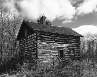 The Old Log Cabin - Digital Download - Black and White Photo - Wall Decor - Vintage - Log Cabins