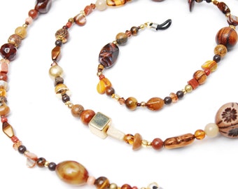 RandomJane glasses chain beaded brown hippie boho random style summer accessory for eye glasses and sun glasses made in Vienna
