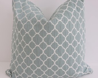 Pkaufmann Designer - Poem Aqua Pillow Covers- Ivory Aqua Lattice Pillows- Aqua lattice Pillow Covers- Pkaumann Fabrics - Pillow Covers