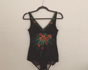 Tropical Floral Swimsuit (X-small/Small). Tropical Swimsuit. Floral Swimsuit. Vintage Floral. Vintage Swimsuit.