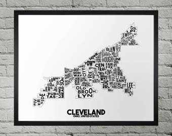 Cleveland Ohio Neighborhood Typography City Map Print
