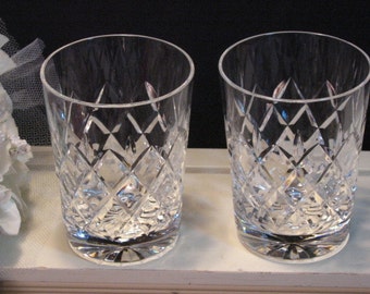Vintage Webb Corbett Georgian England English Crystal Old Fashioned Hi Ball Tumbler Set of Two, 1970s Mid Century, Fine Crystal Barware