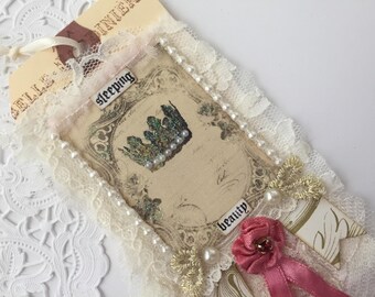 French Crown Gift Tag Rose Lace Tag, Mixed Media Art Tag, French Gift Tag