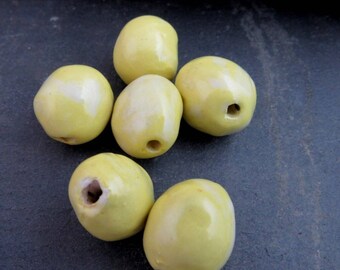 6 Medium Yellow Glazed Clay Beads