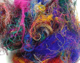 Sari Silk Fiber Recycled felting fiber spinning needle felting carding art yarn fibre carding blending textiles mixed media 55 grams 1.94 oz