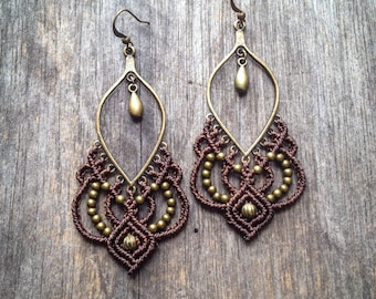 Big Micro macrame gypsy earrings bohemian chic jewelry by Creations Mariposa