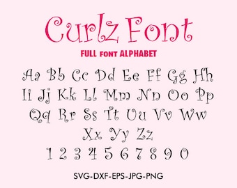 Bold Curlz curls font alphabet 1 inch AND 1 and a half inch