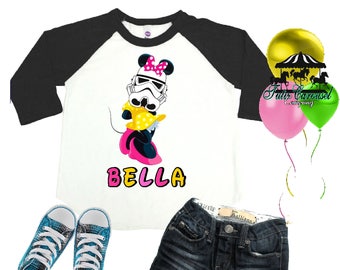 Minnie Mouse Storm Trooper Shirt, Personalized Raglan Shirt, Matching shirts, Toddler Youth Adult (mc301)