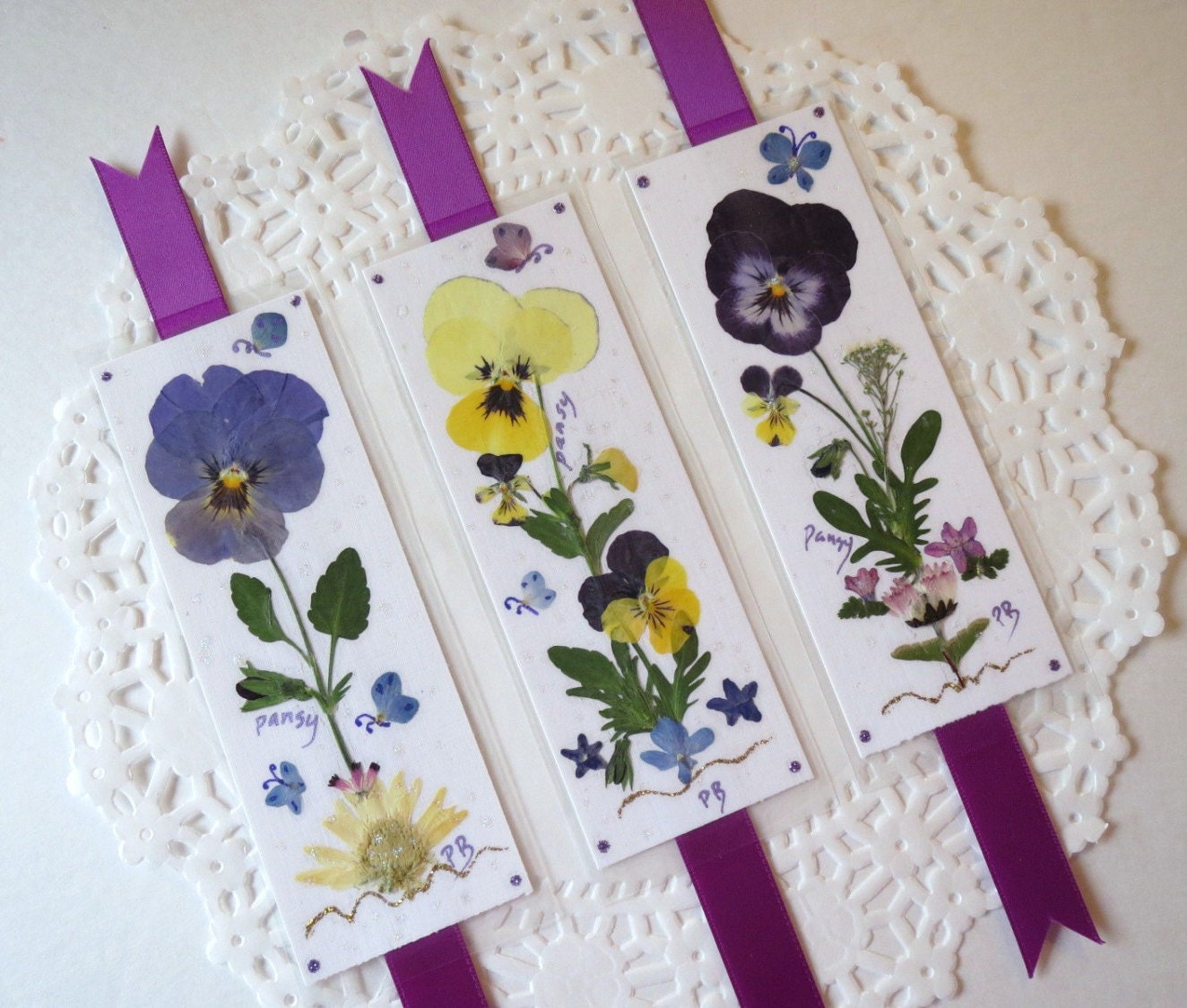 Pressed Flower Bookmarks book accessories laminated pansy